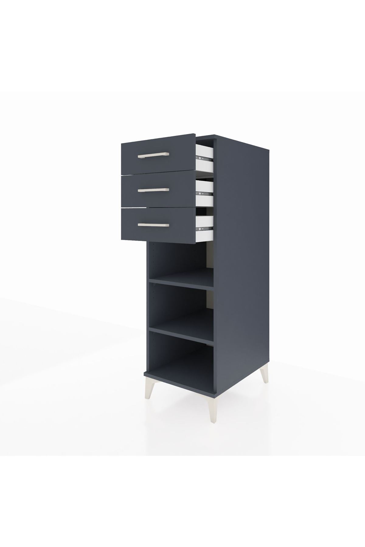 Kronos Dolap 2 Raflı 3 Çekmeceli 44x59x134 Antrasit-Antrasit