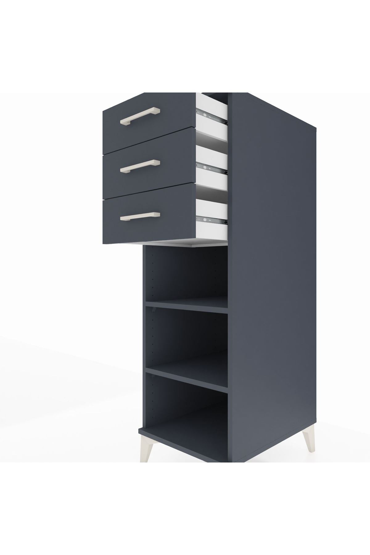 Kronos Dolap 2 Raflı 3 Çekmeceli 44x59x134 Antrasit-Antrasit