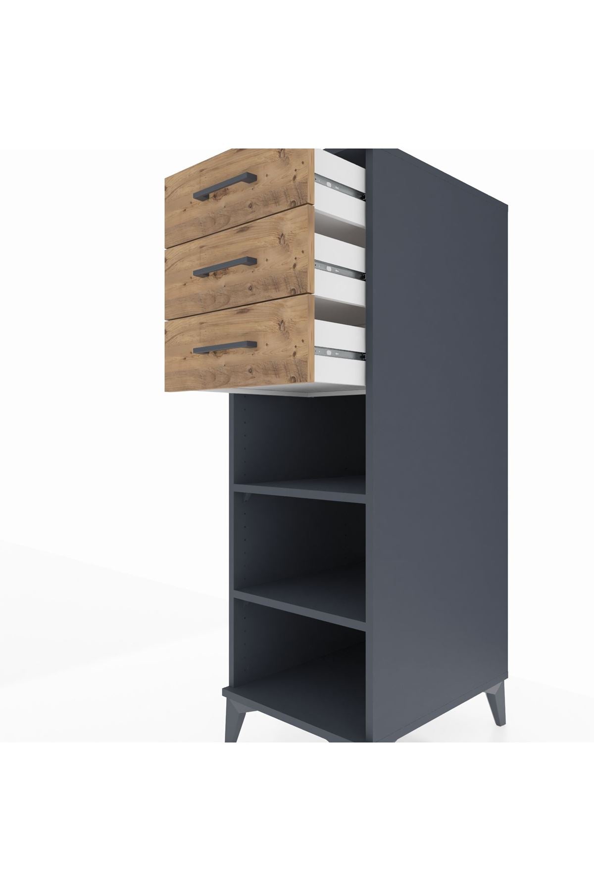 Kronos Dolap 2 Raflı 3 Çekmeceli 44x59x134 Antrasit-Çam