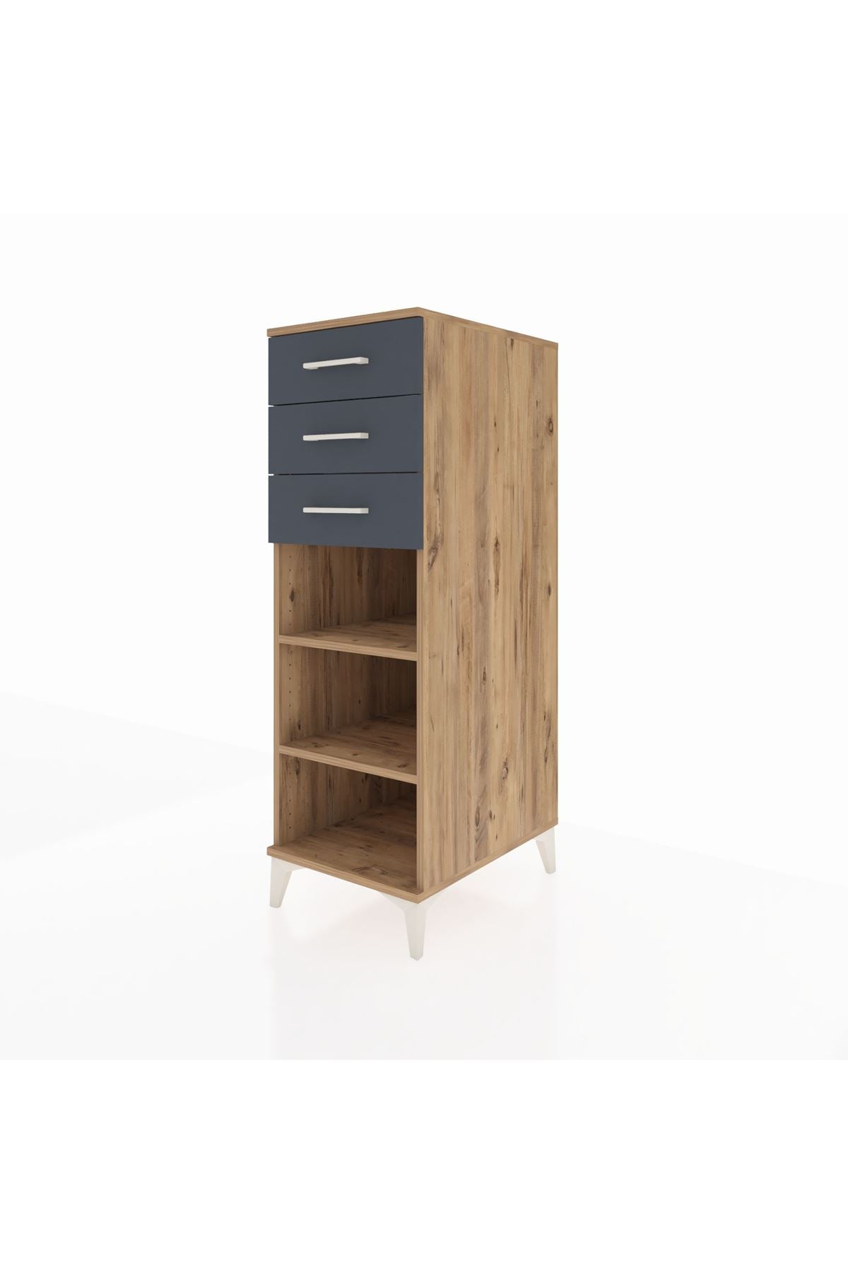 Kronos Dolap 2 Raflı 3 Çekmeceli 44x59x134 Çam-Antrasit