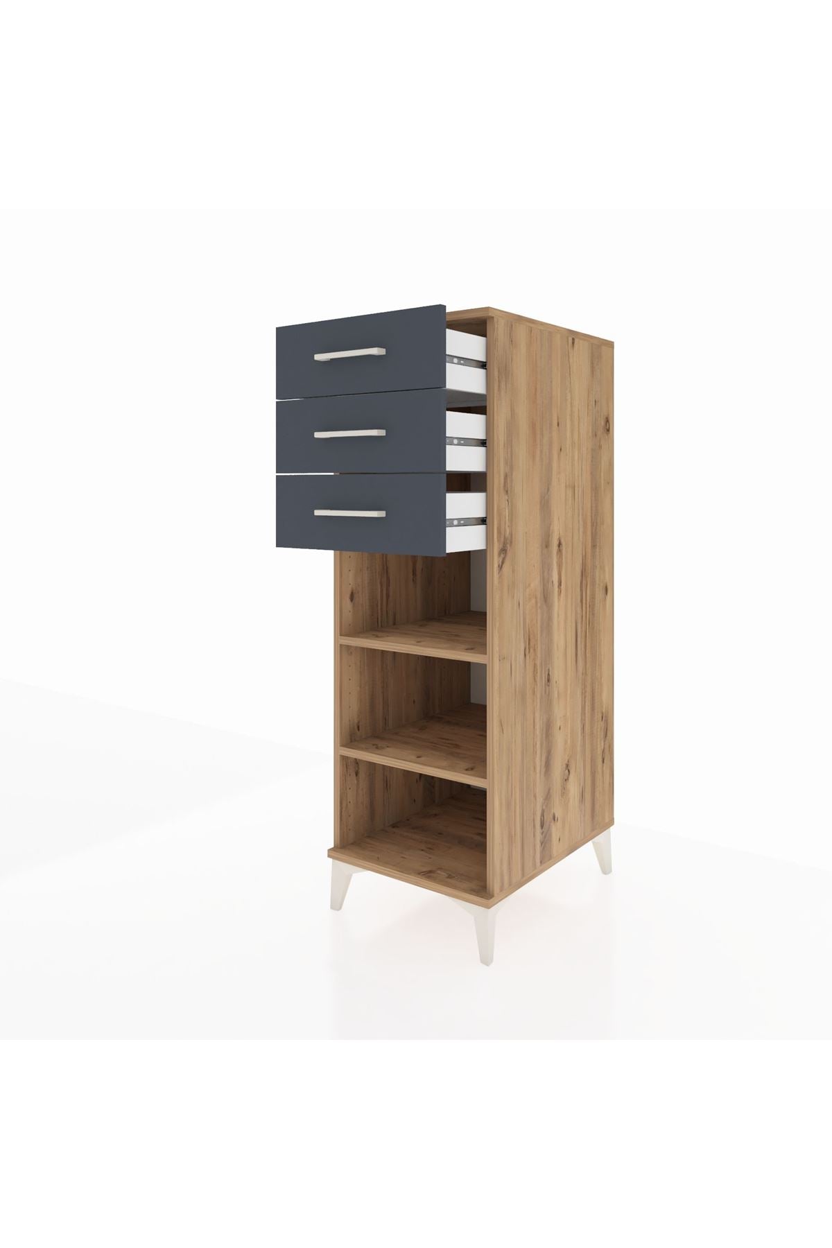 Kronos Dolap 2 Raflı 3 Çekmeceli 44x59x134 Çam-Antrasit