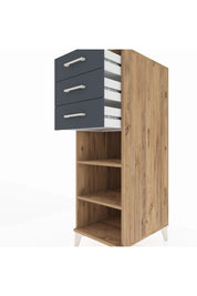 Kronos Dolap 2 Raflı 3 Çekmeceli 44x59x134 Çam-Antrasit