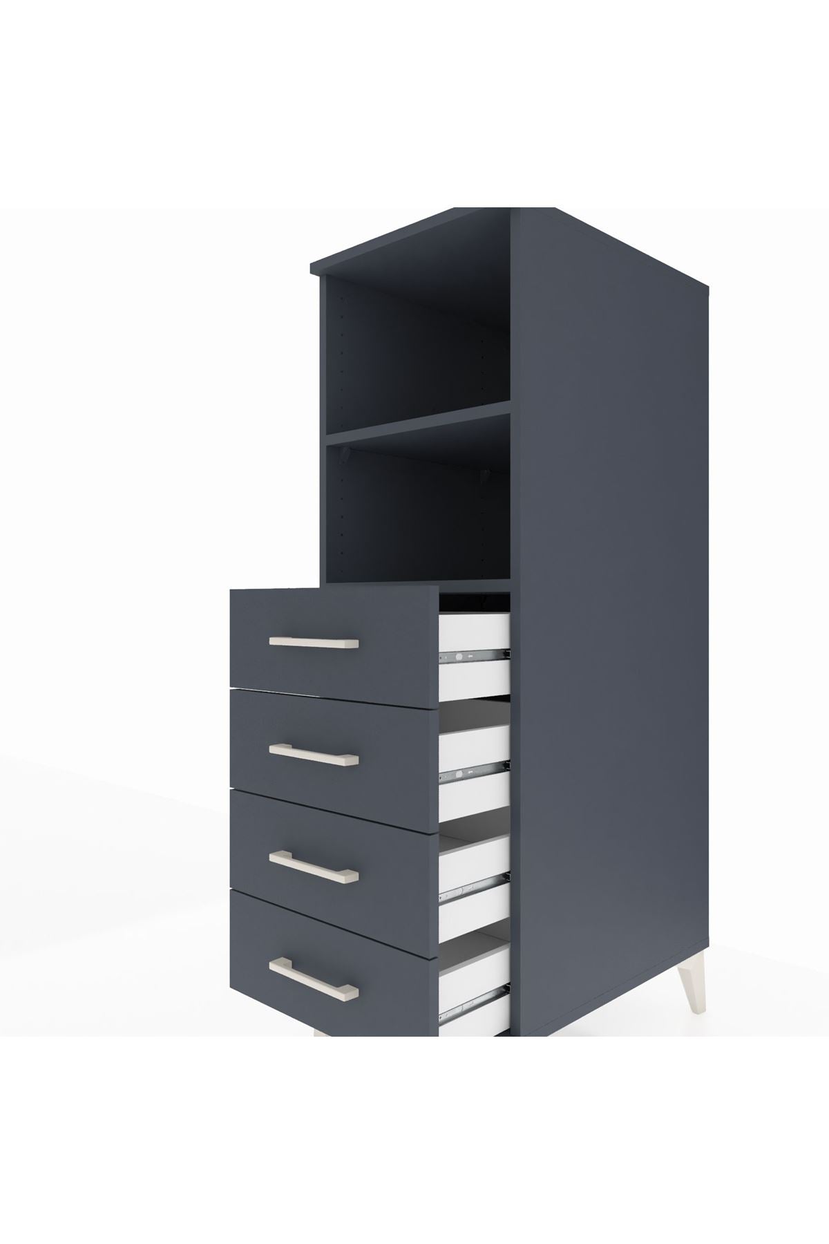 Kronos Dolap 2 Raflı 4 Çekmeceli 44x59x134 Antrasit-Antrasit