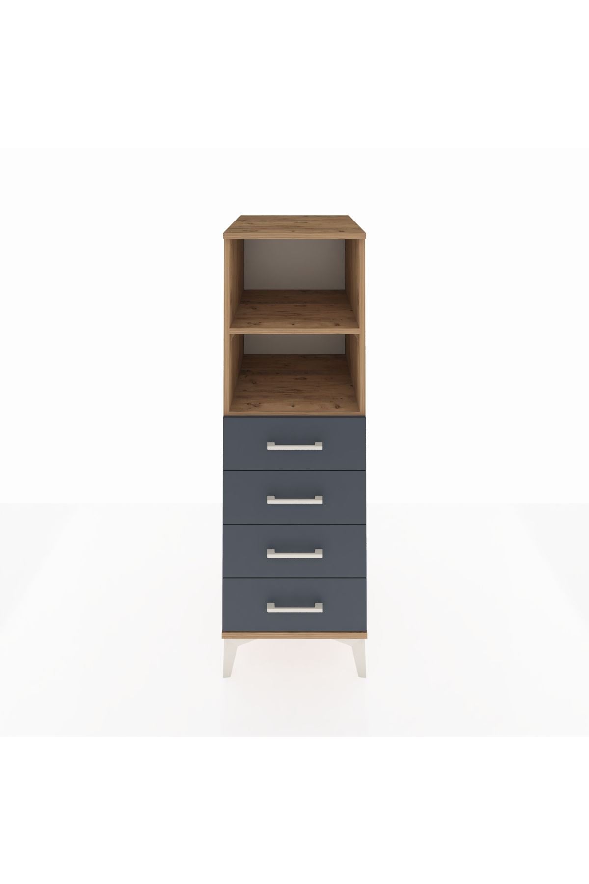 Kronos Dolap 2 Raflı 4 Çekmeceli 44x59x134 Çam-Antrasit