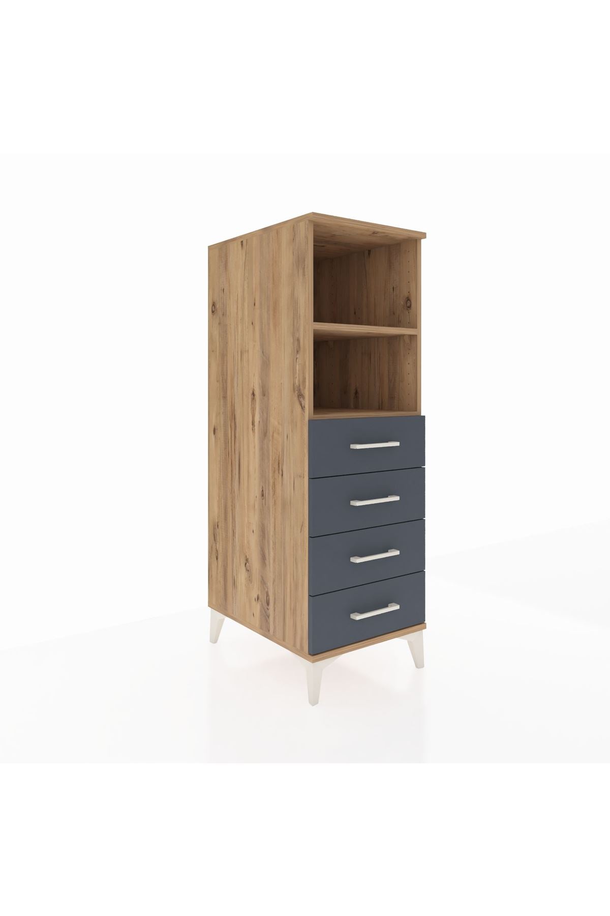Kronos Dolap 2 Raflı 4 Çekmeceli 44x59x134 Çam-Antrasit