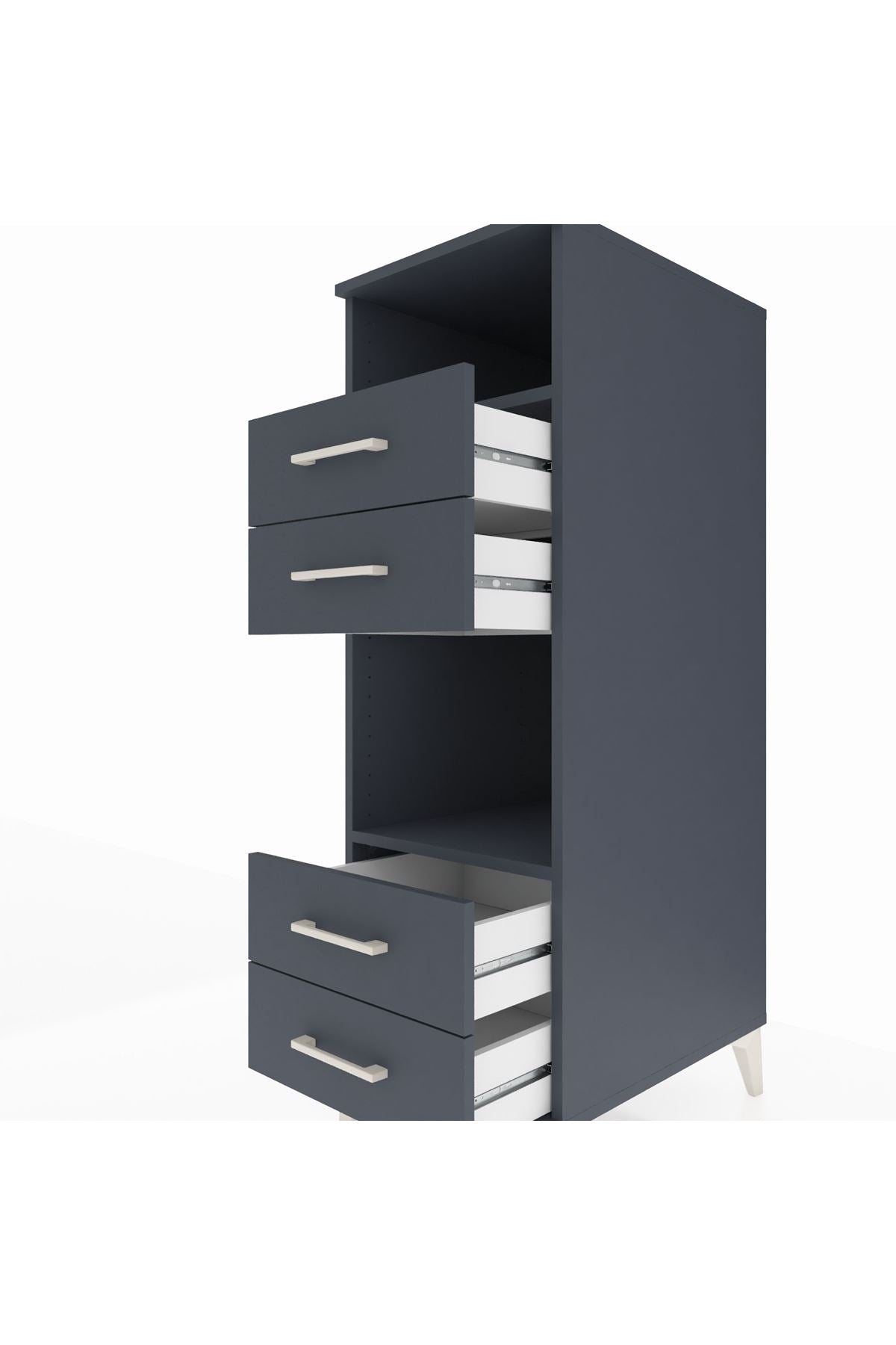 Kronos Dolap 2 Raflı 4 Çekmeceli 44x59x134 Antrasit-Antrasit