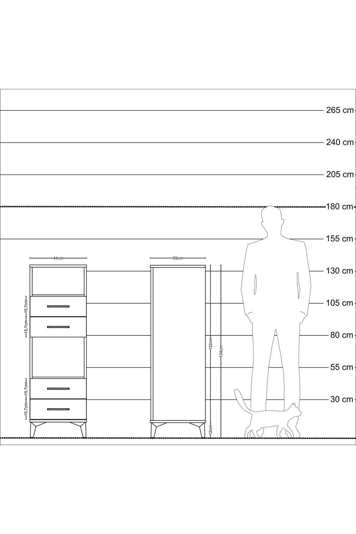 Kronos Dolap 2 Raflı 4 Çekmeceli 44x59x134 Antrasit-Antrasit