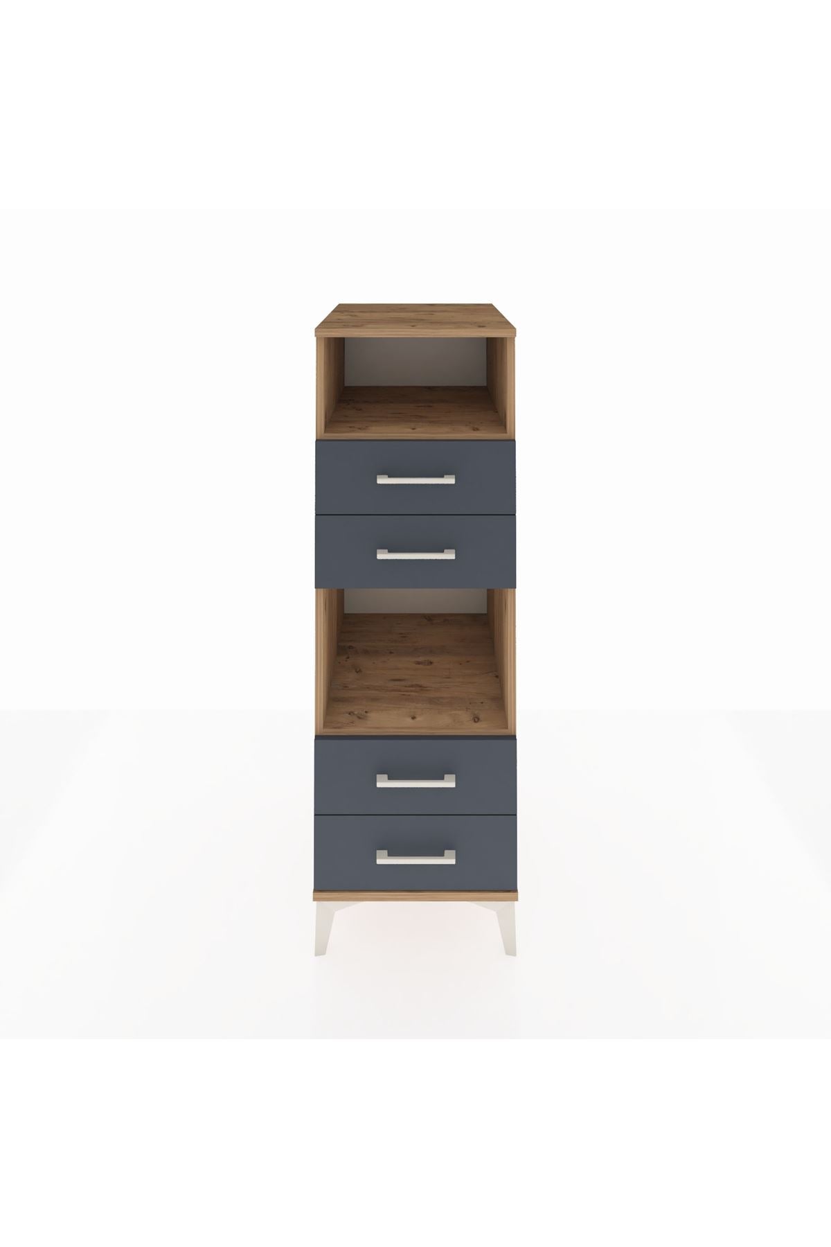 Kronos Dolap 2 Raflı 4 Çekmeceli 44x59x134 Çam-Antrasit