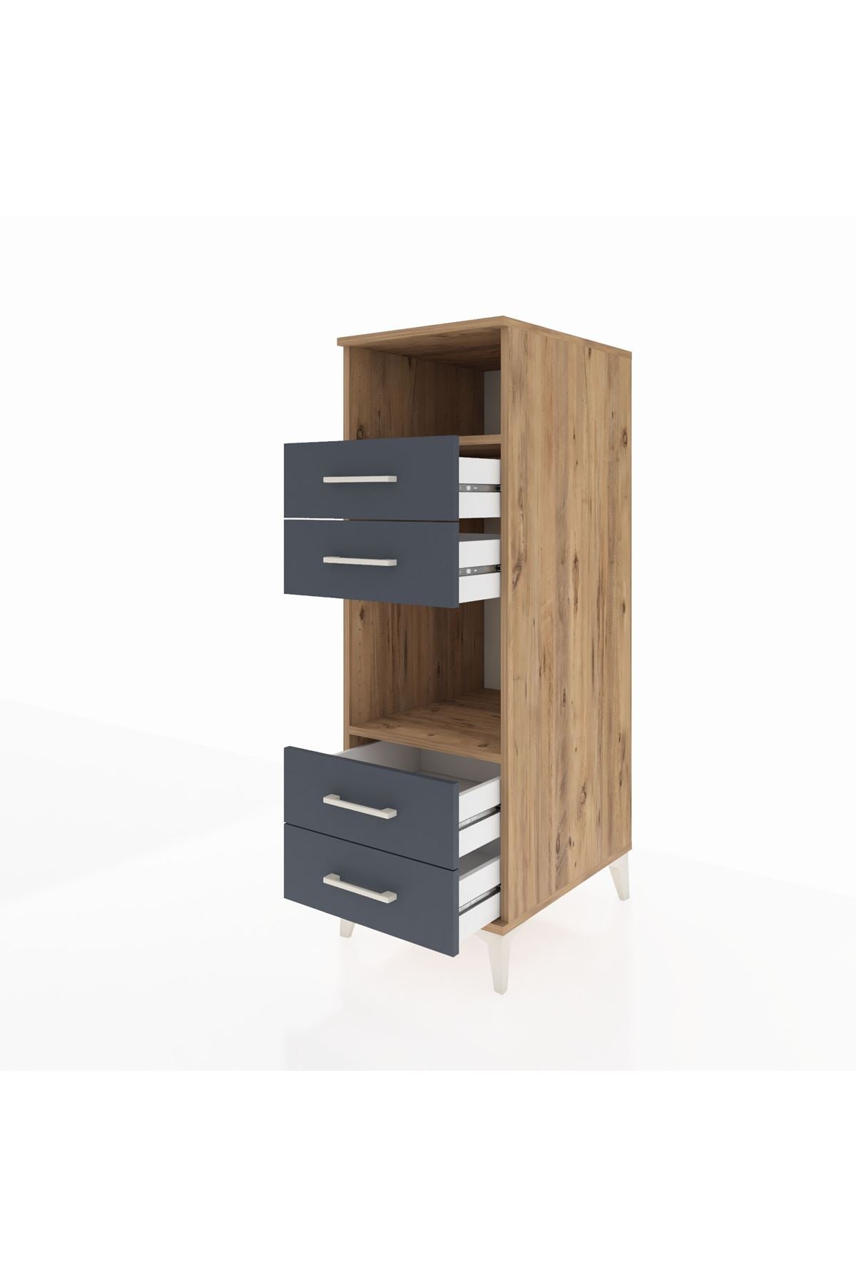 Kronos Dolap 2 Raflı 4 Çekmeceli 44x59x134 Çam-Antrasit