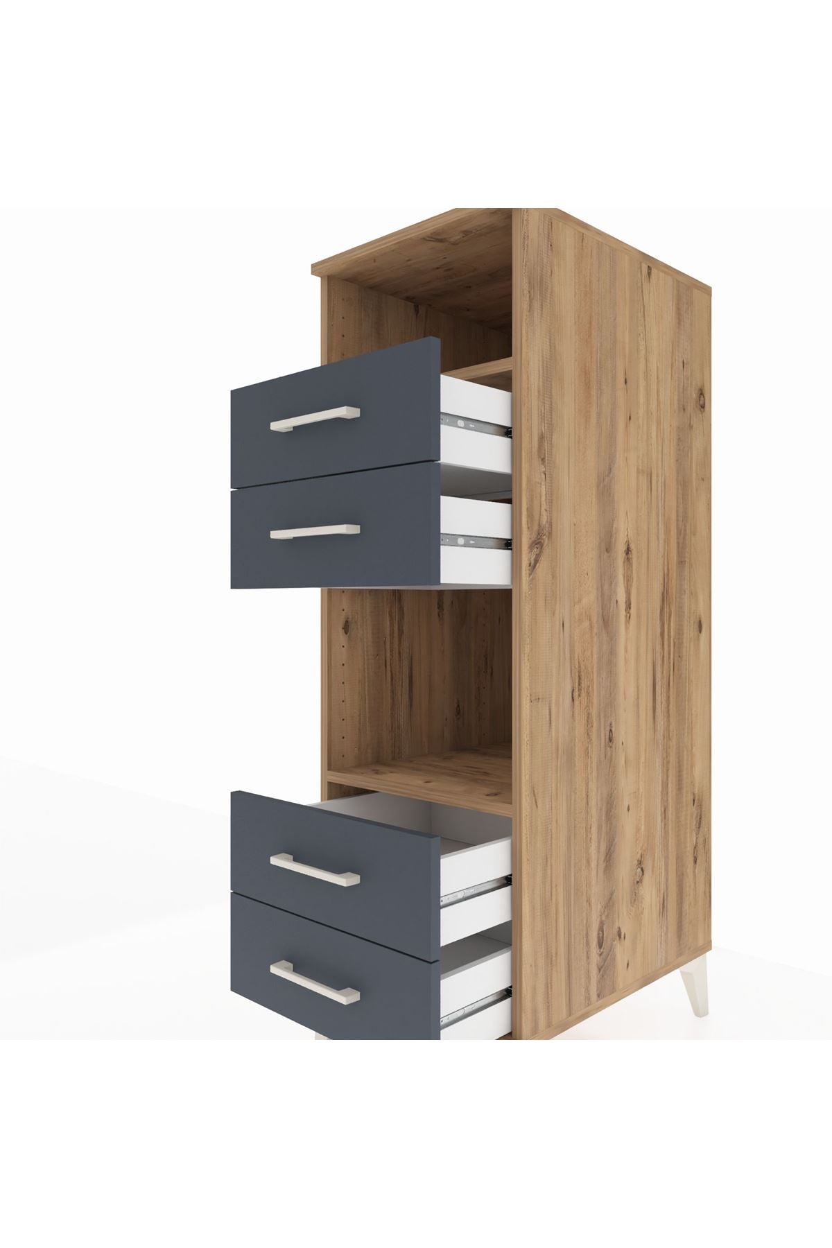 Kronos Dolap 2 Raflı 4 Çekmeceli 44x59x134 Çam-Antrasit