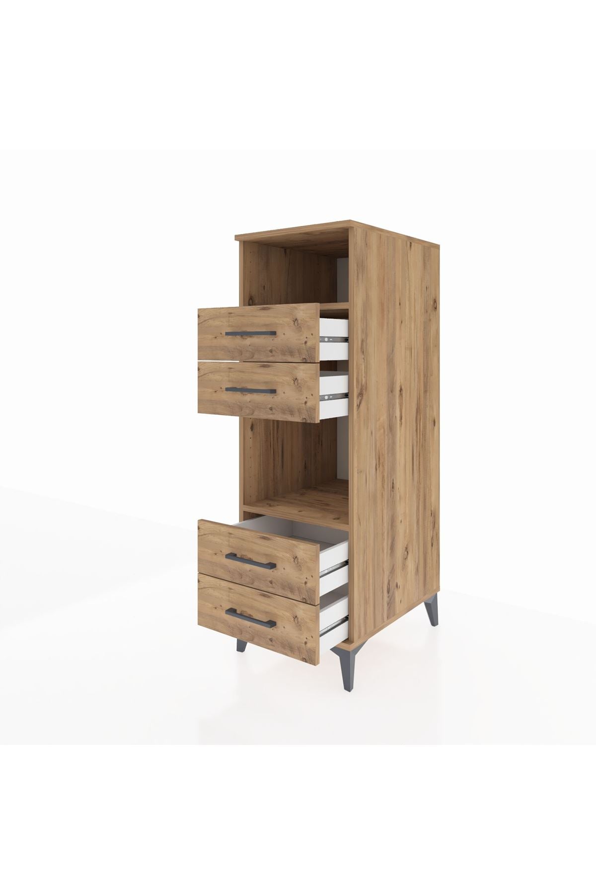 Kronos Dolap 2 Raflı 4 Çekmeceli 44x59x134 Çam-Çam