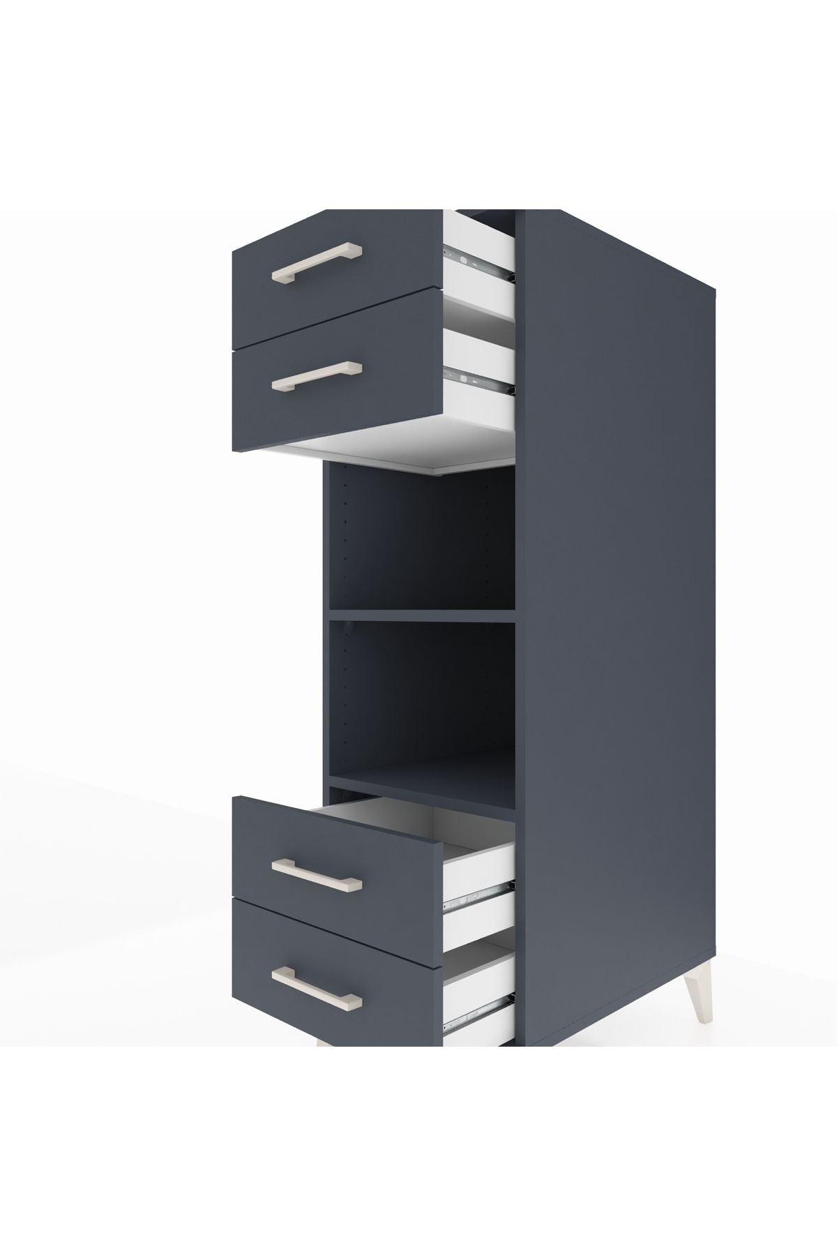 Kronos Dolap 2 Raflı 4 Çekmeceli 44x59x134 Antrasit-Antrasit