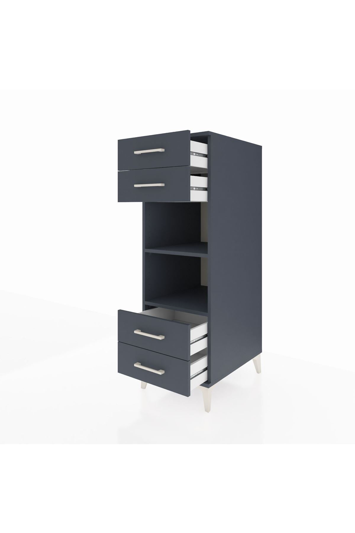 Kronos Dolap 2 Raflı 4 Çekmeceli 44x59x134 Antrasit-Antrasit