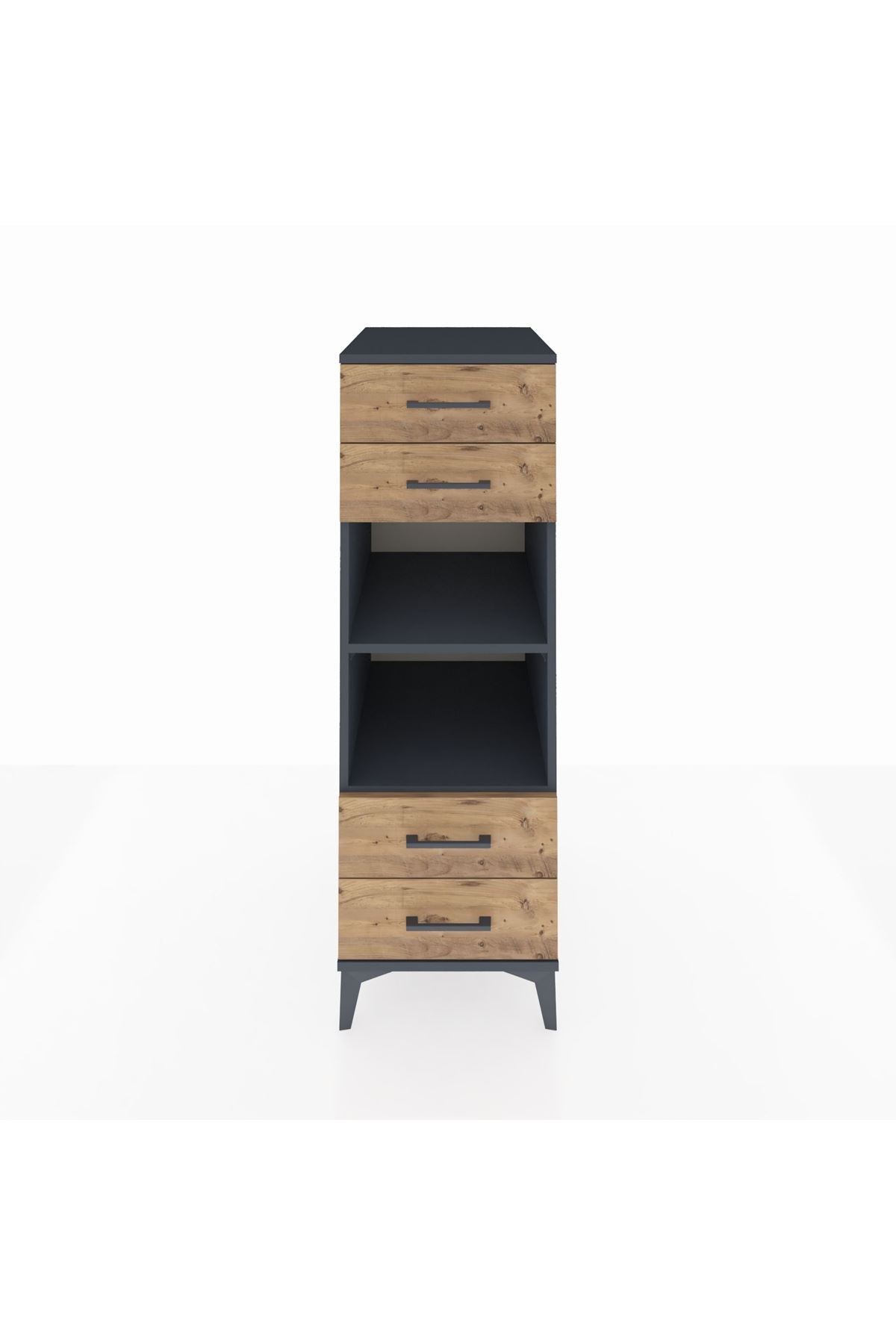 Kronos Dolap 2 Raflı 4 Çekmeceli 44x59x134 Antrasit-Çam