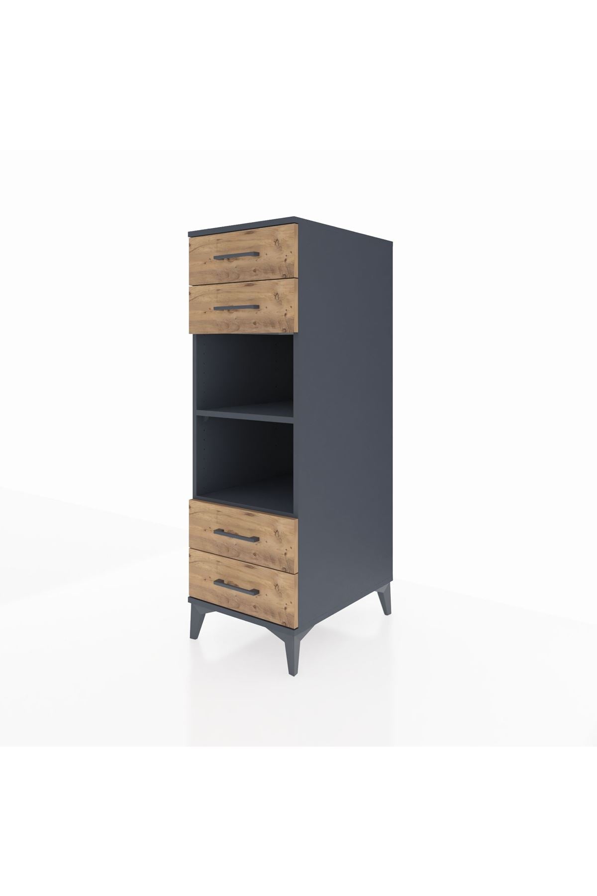 Kronos Dolap 2 Raflı 4 Çekmeceli 44x59x134 Antrasit-Çam