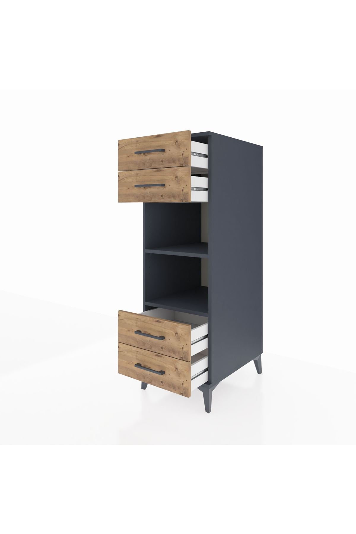 Kronos Dolap 2 Raflı 4 Çekmeceli 44x59x134 Antrasit-Çam