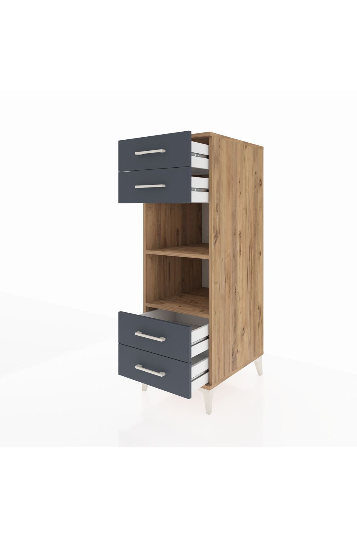 Kronos Dolap 2 Raflı 4 Çekmeceli 44x59x134 Çam-Antrasit