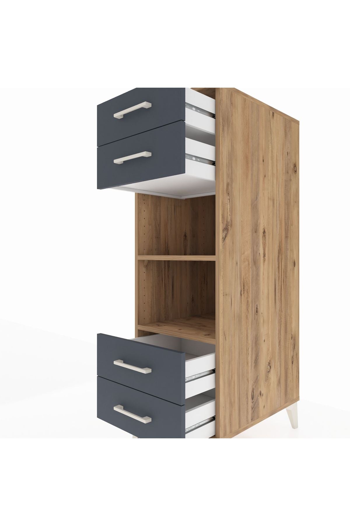 Kronos Dolap 2 Raflı 4 Çekmeceli 44x59x134 Çam-Antrasit