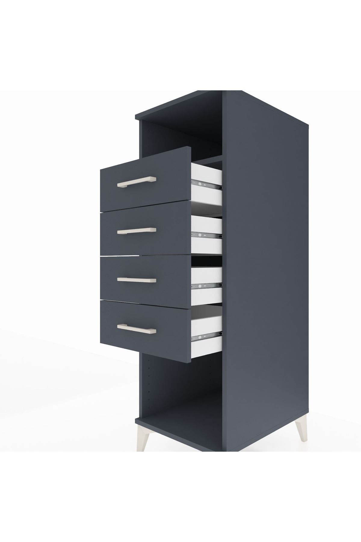 Kronos Dolap Tek Raflı 4 Çekmeceli 44x59x134 Antrasit-Antrasit