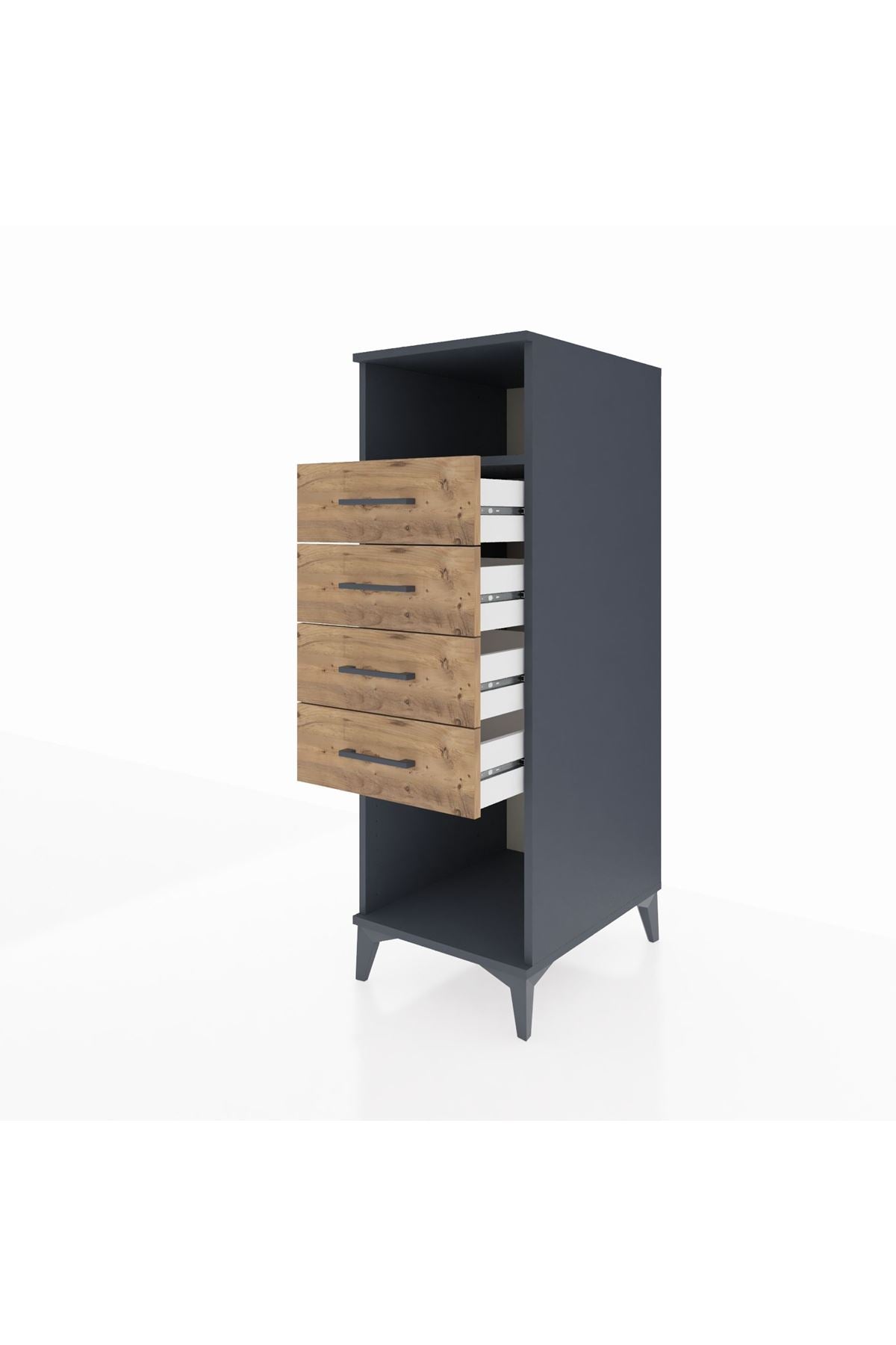 Kronos Dolap Tek Raflı 4 Çekmeceli 44x59x134 Antrasit-Çam