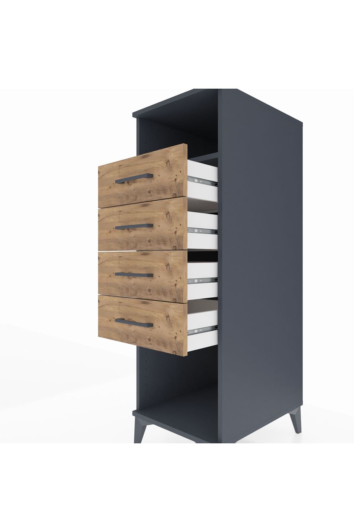 Kronos Dolap Tek Raflı 4 Çekmeceli 44x59x134 Antrasit-Çam