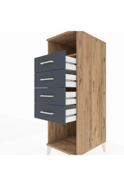 Kronos Dolap Tek Raflı 4 Çekmeceli 44x59x134 Çam-Antrasit