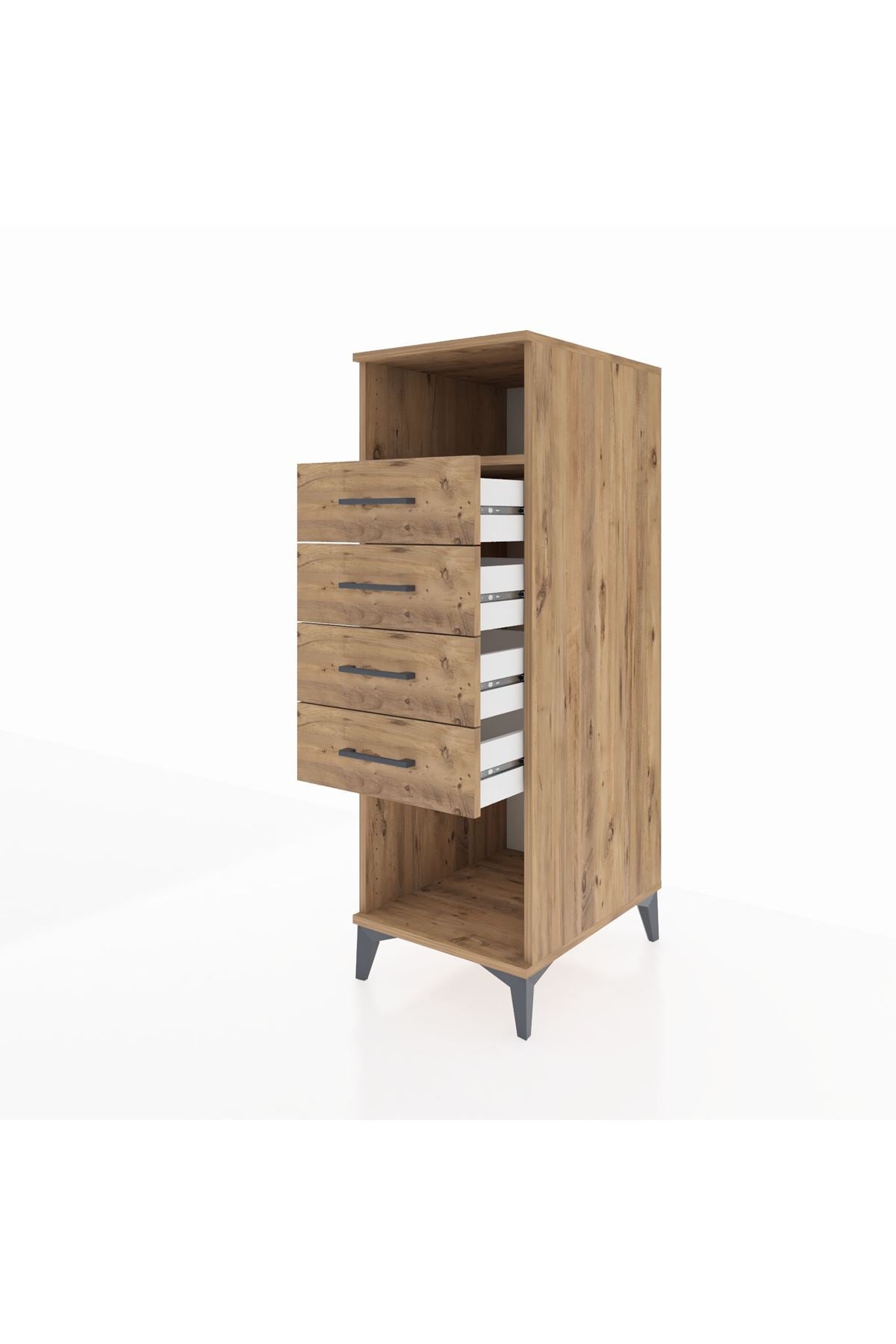 Kronos Dolap Tek Raflı 4 Çekmeceli 44x59x134 Çam-Çam