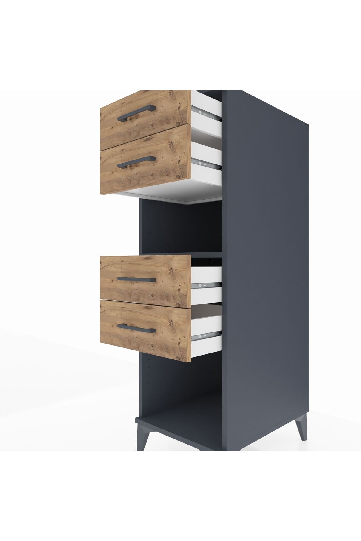 Kronos Dolap Tek Raflı 4 Çekmeceli 44x59x134 Antrasit-Çam