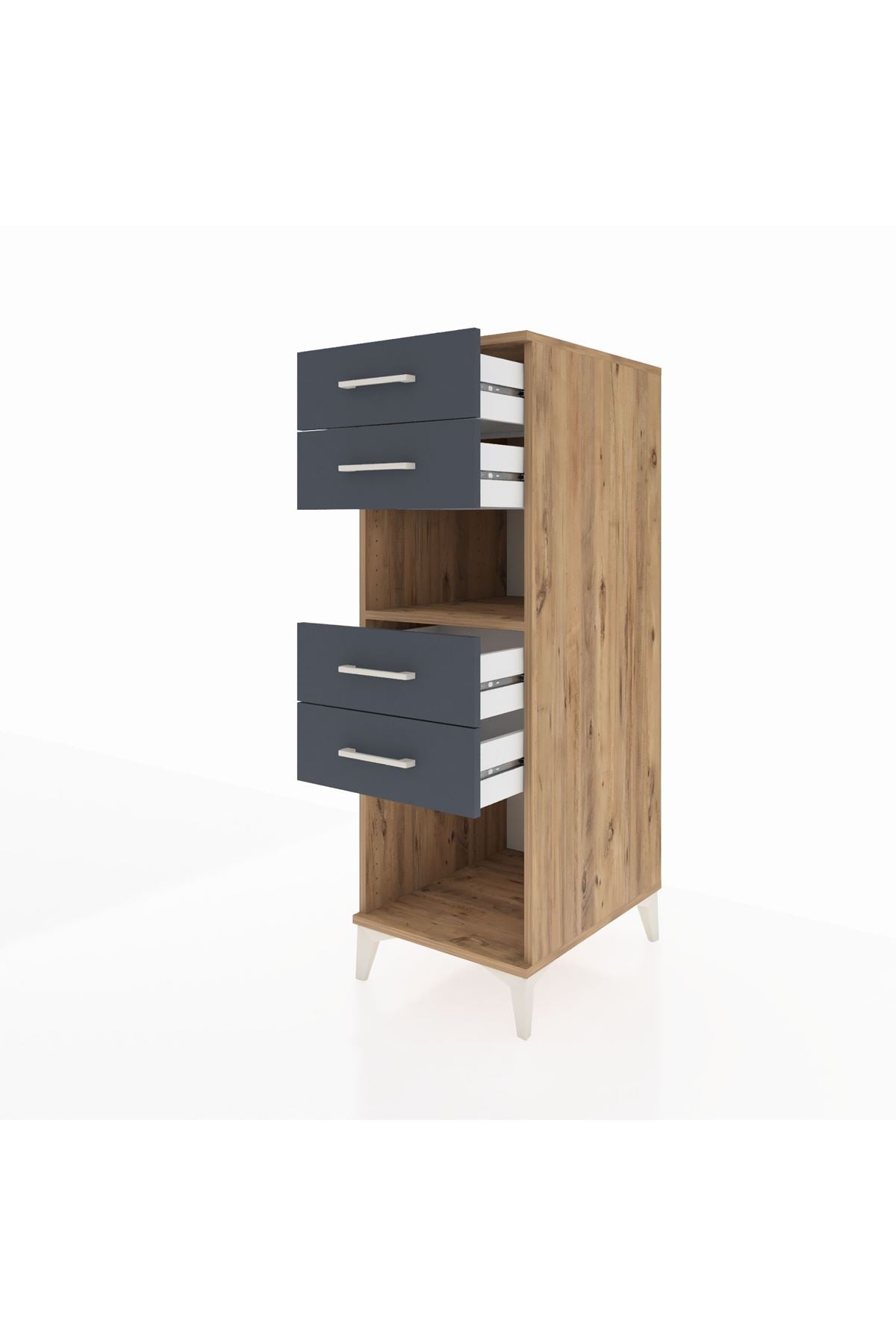 Kronos Dolap Tek Raflı 4 Çekmeceli 44x59x134 Çam-Antrasit