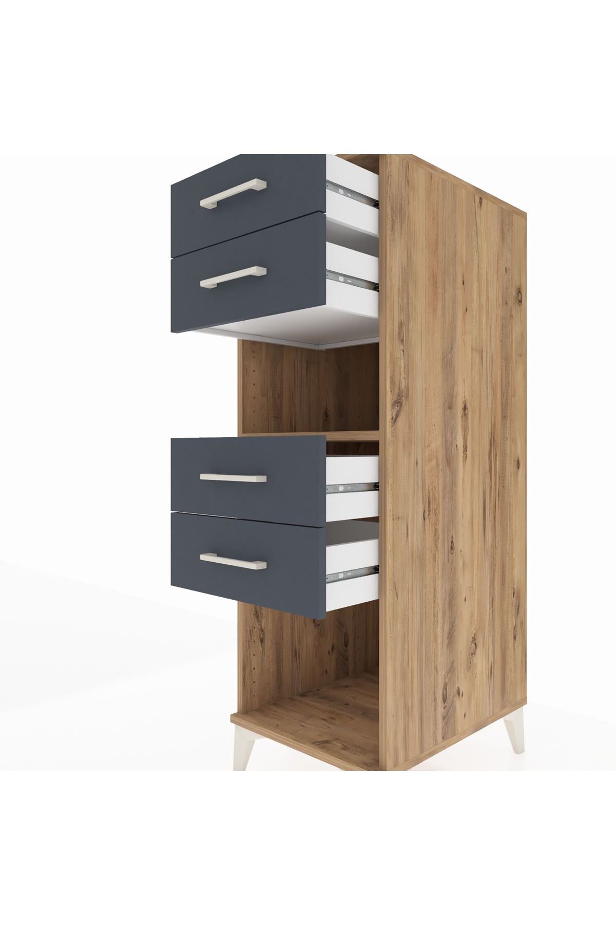 Kronos Dolap Tek Raflı 4 Çekmeceli 44x59x134 Çam-Antrasit