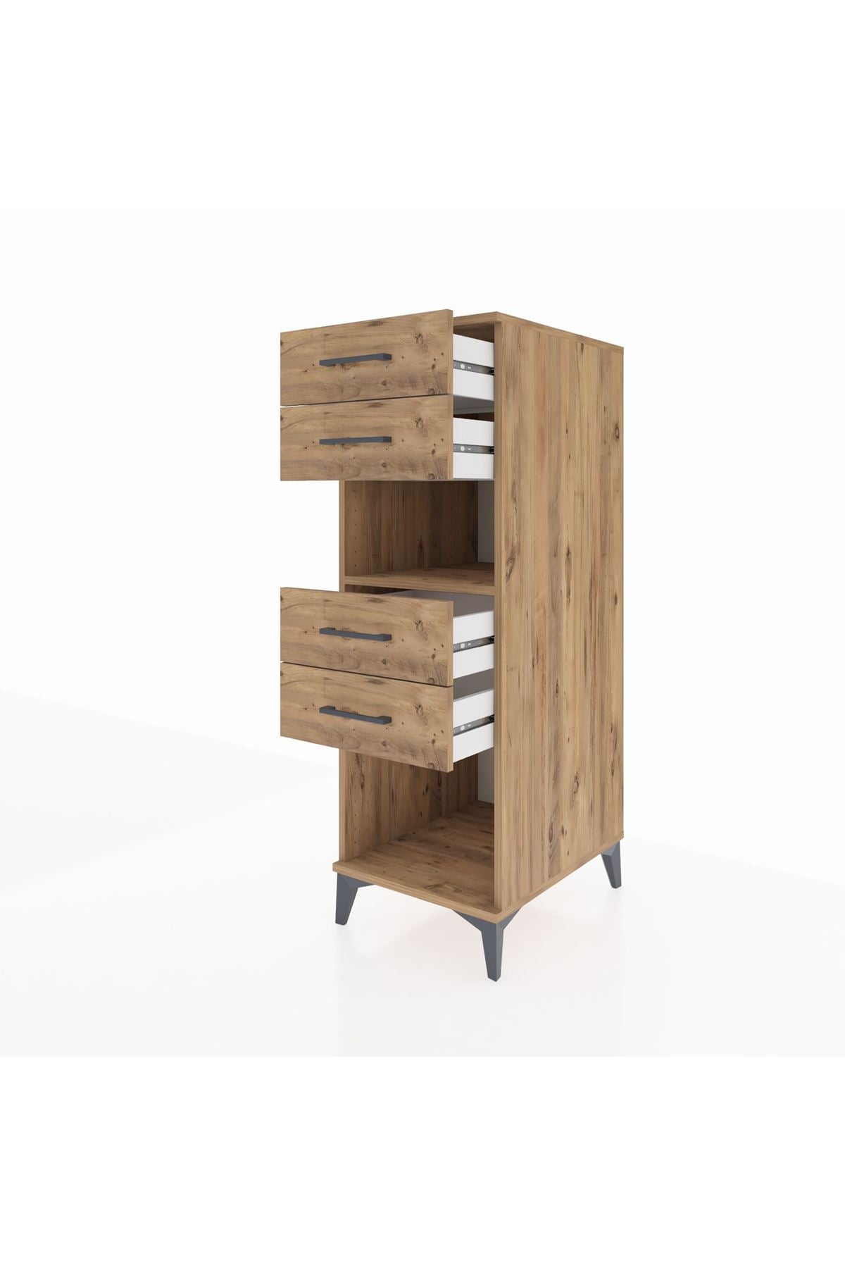 Kronos Dolap Tek Raflı 4 Çekmeceli 44x59x134 Çam-Çam