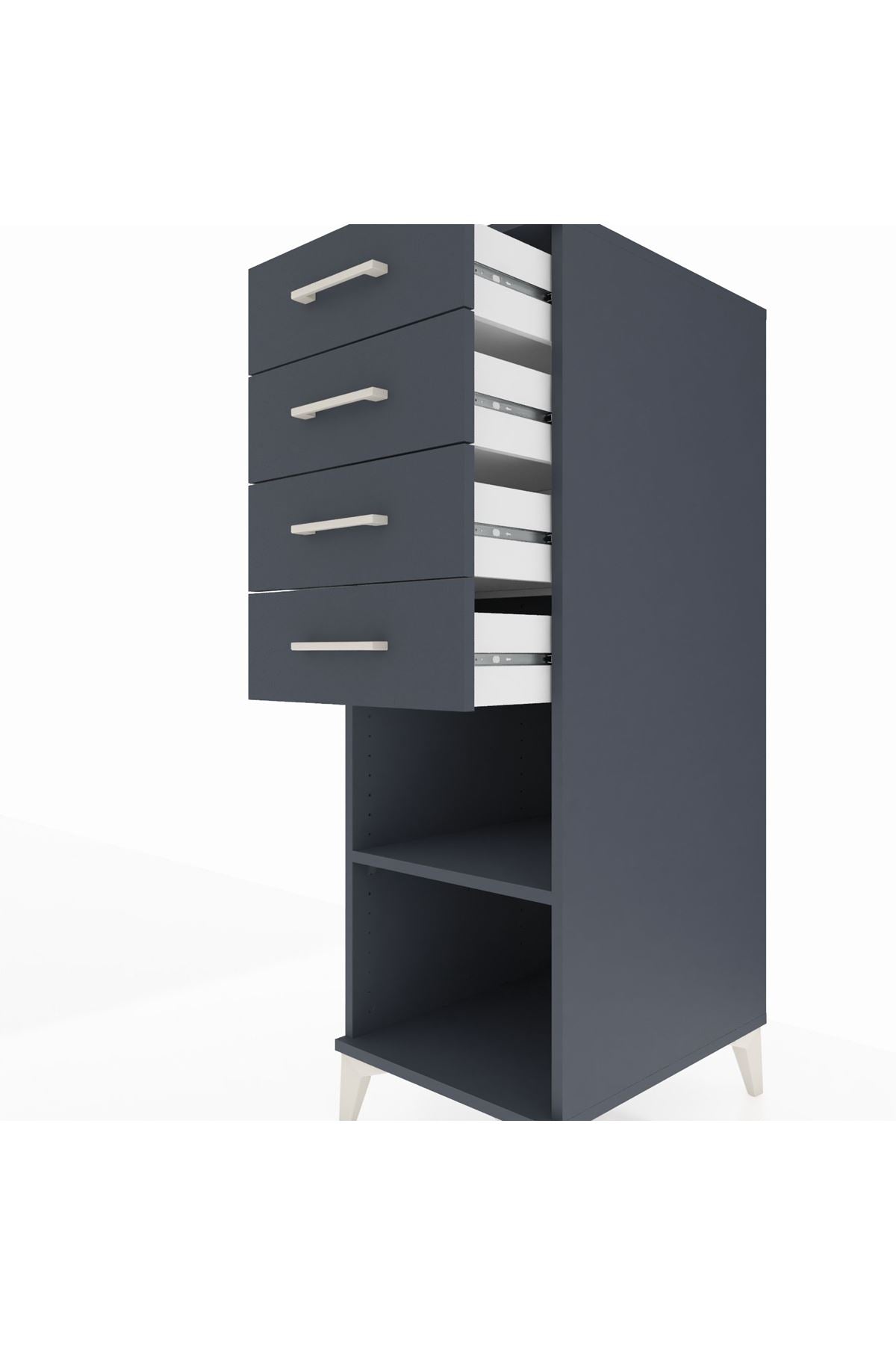 Kronos Dolap Tek Raflı 4 Çekmeceli 44x59x134 Antrasit-Antrasit