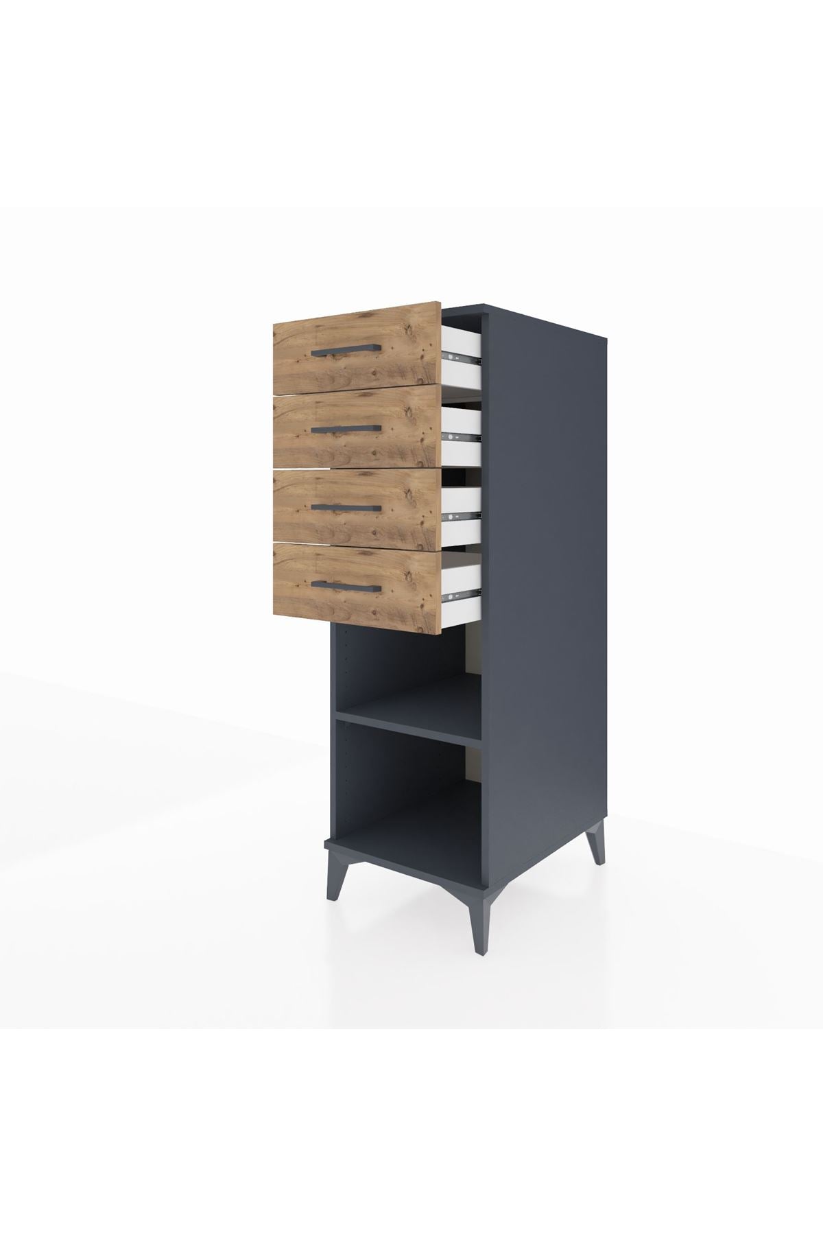 Kronos Dolap Tek Raflı 4 Çekmeceli 44x59x134 Antrasit-Çam