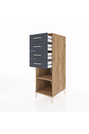 Kronos Dolap Tek Raflı 4 Çekmeceli 44x59x134 Çam-Antrasit