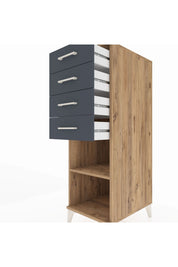 Kronos Dolap Tek Raflı 4 Çekmeceli 44x59x134 Çam-Antrasit