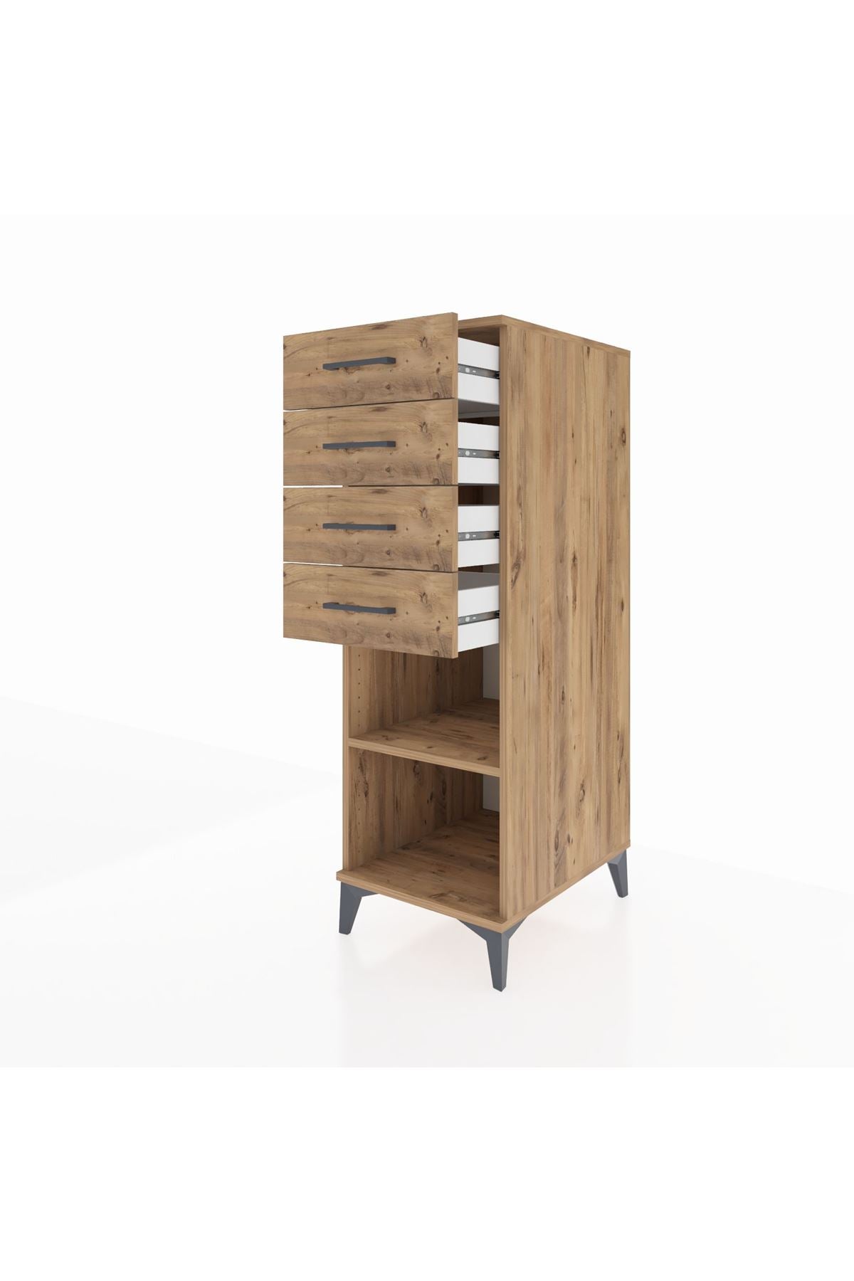 Kronos Dolap Tek Raflı 4 Çekmeceli 44x59x134 Çam-Çam