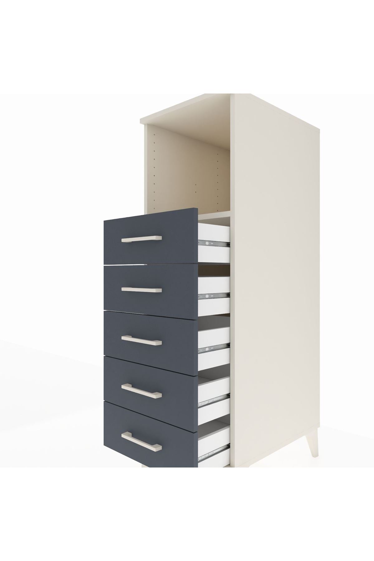 Kronos Dolap Tek Raflı 5 Çekmeceli 44x59x134 Aytaşı-Antrasit