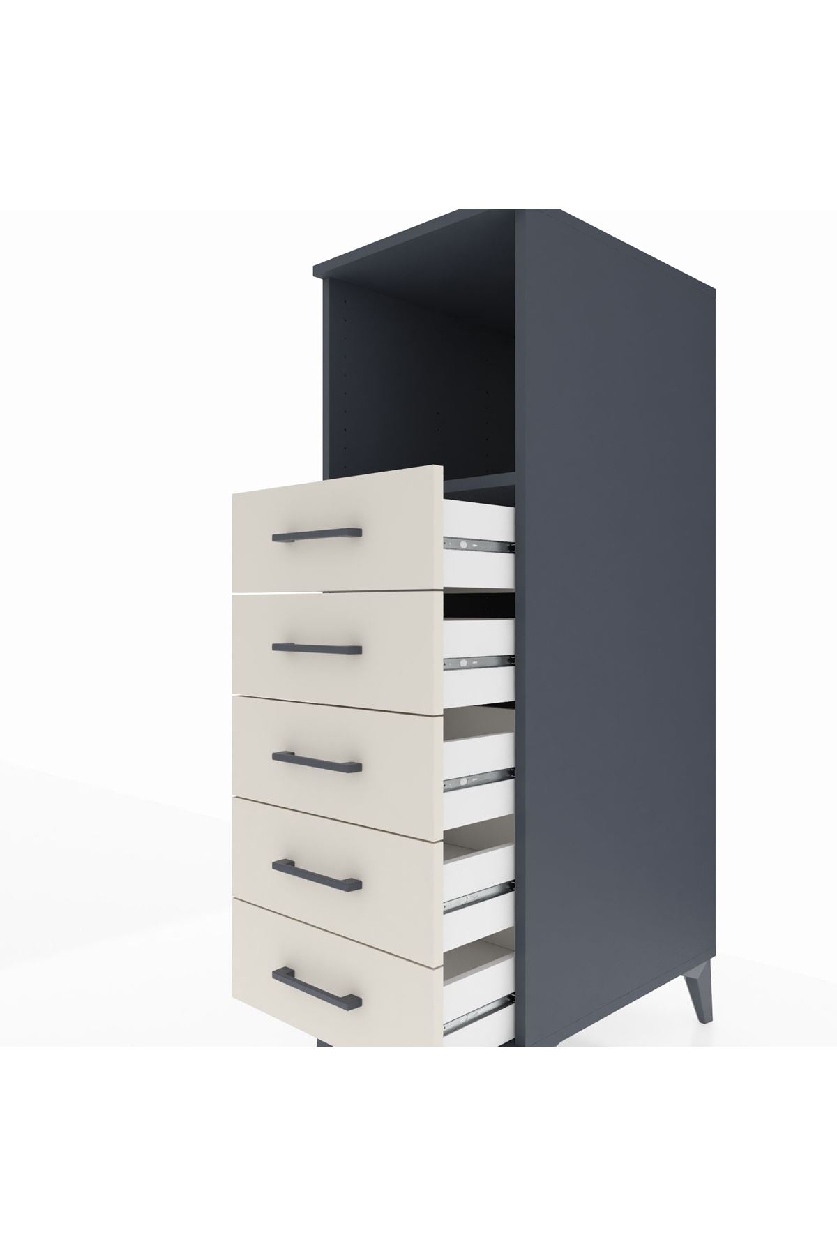 Kronos Dolap Tek Raflı 5 Çekmeceli 44x59x134 Antrasit-Aytaşı