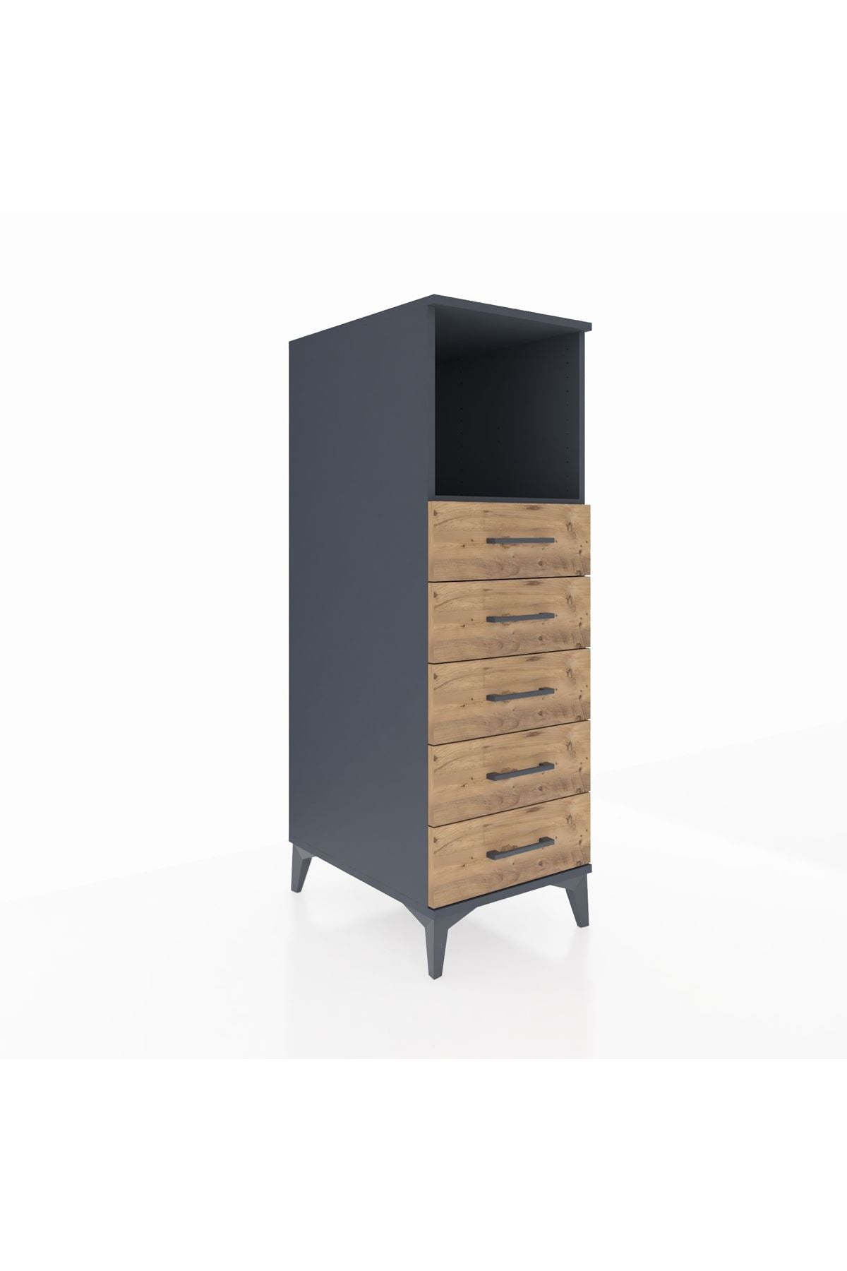 Kronos Dolap Tek Raflı 5 Çekmeceli 44x59x134 Antrasit-Çam