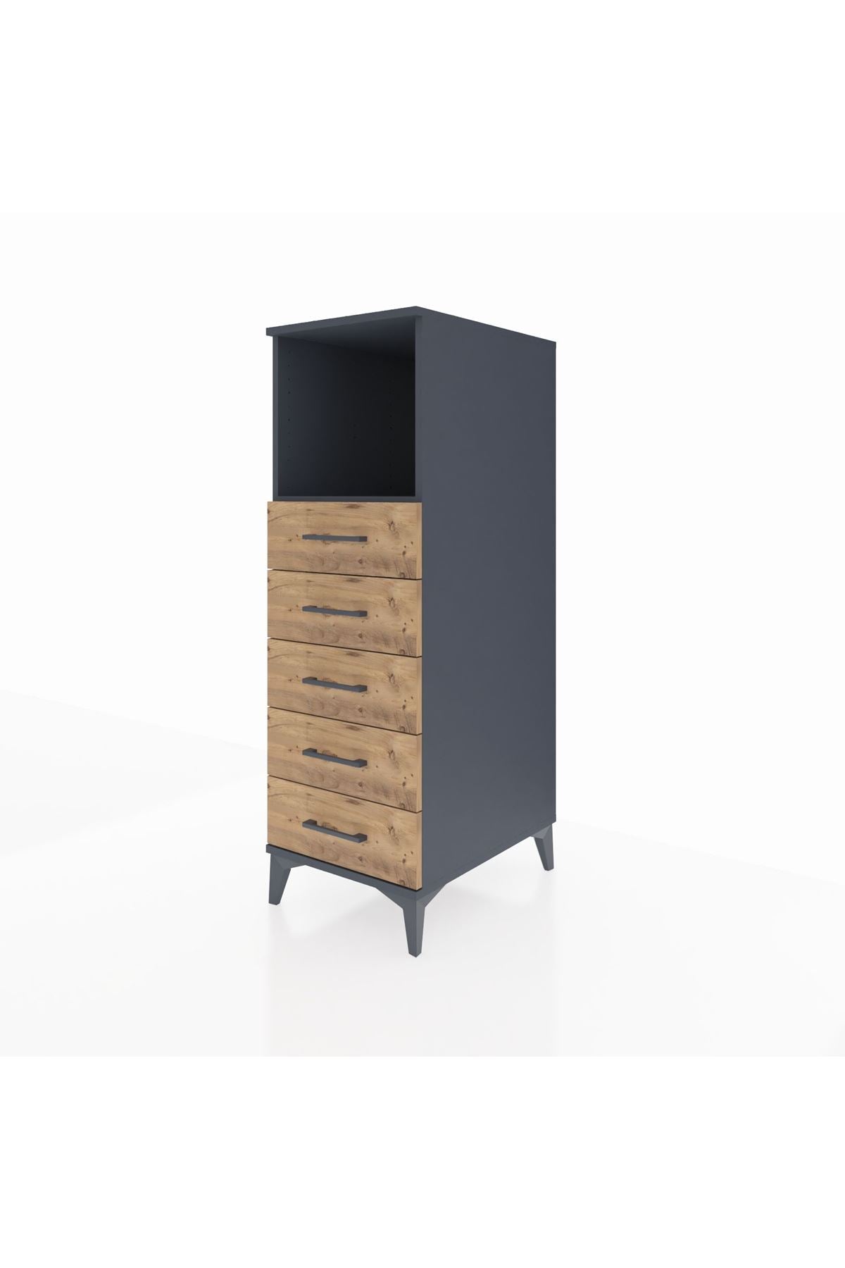 Kronos Dolap Tek Raflı 5 Çekmeceli 44x59x134 Antrasit-Çam
