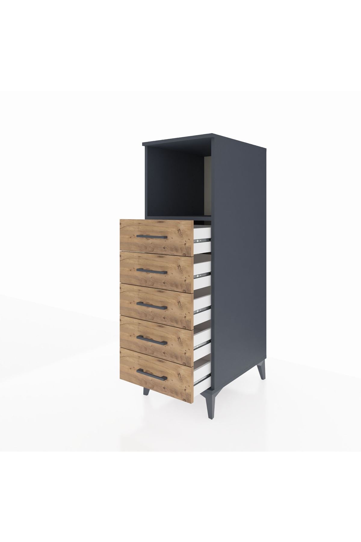 Kronos Dolap Tek Raflı 5 Çekmeceli 44x59x134 Antrasit-Çam