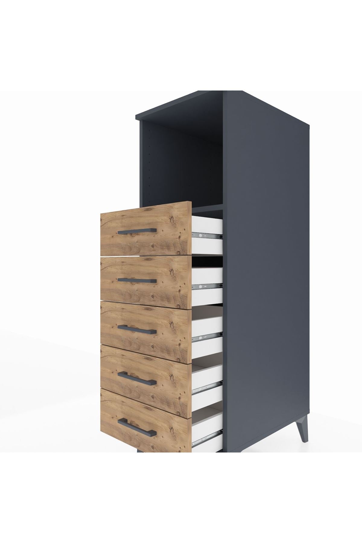 Kronos Dolap Tek Raflı 5 Çekmeceli 44x59x134 Antrasit-Çam