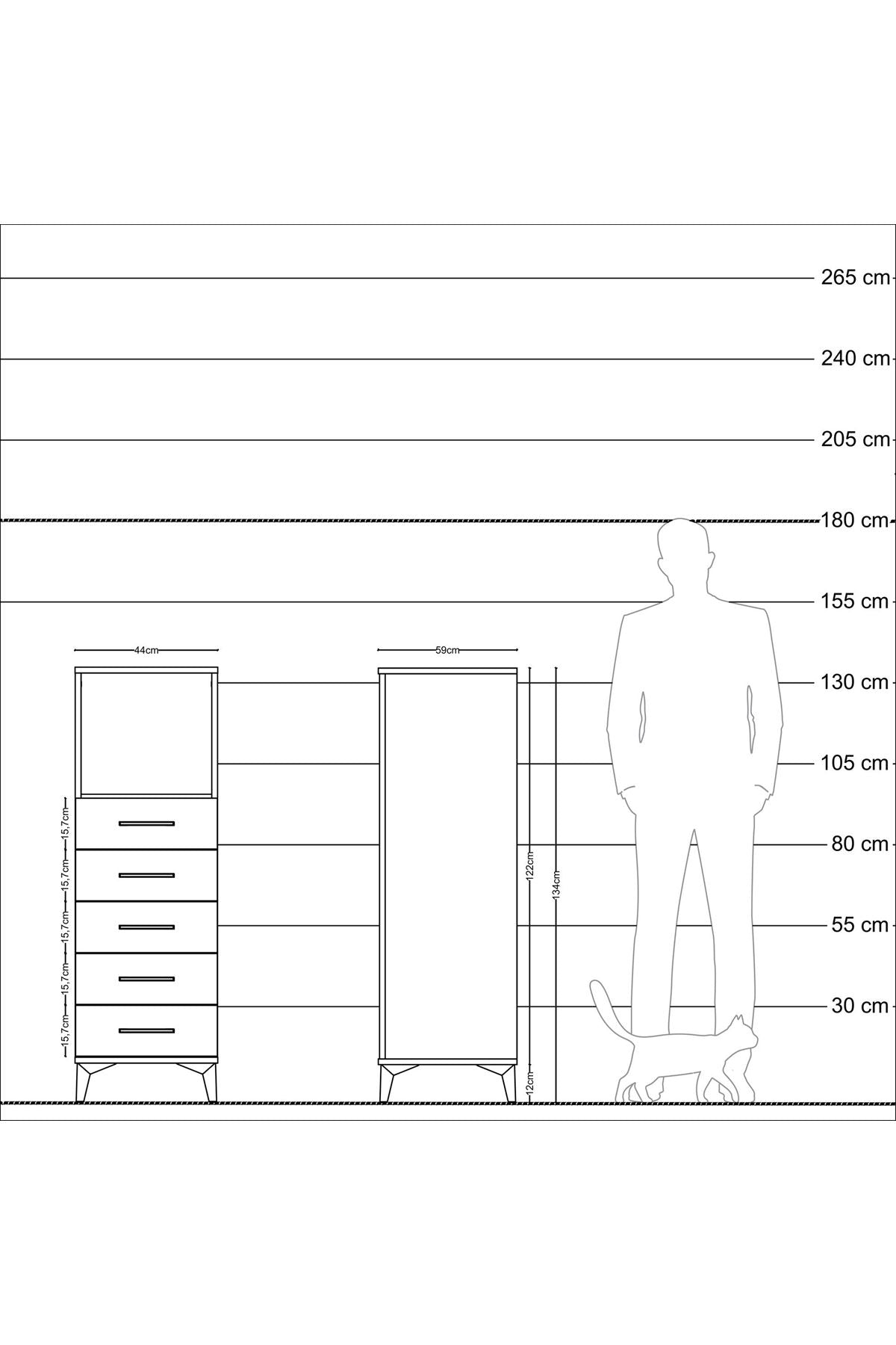 Kronos Dolap Tek Raflı 5 Çekmeceli 44x59x134 Çam-Aytaşı