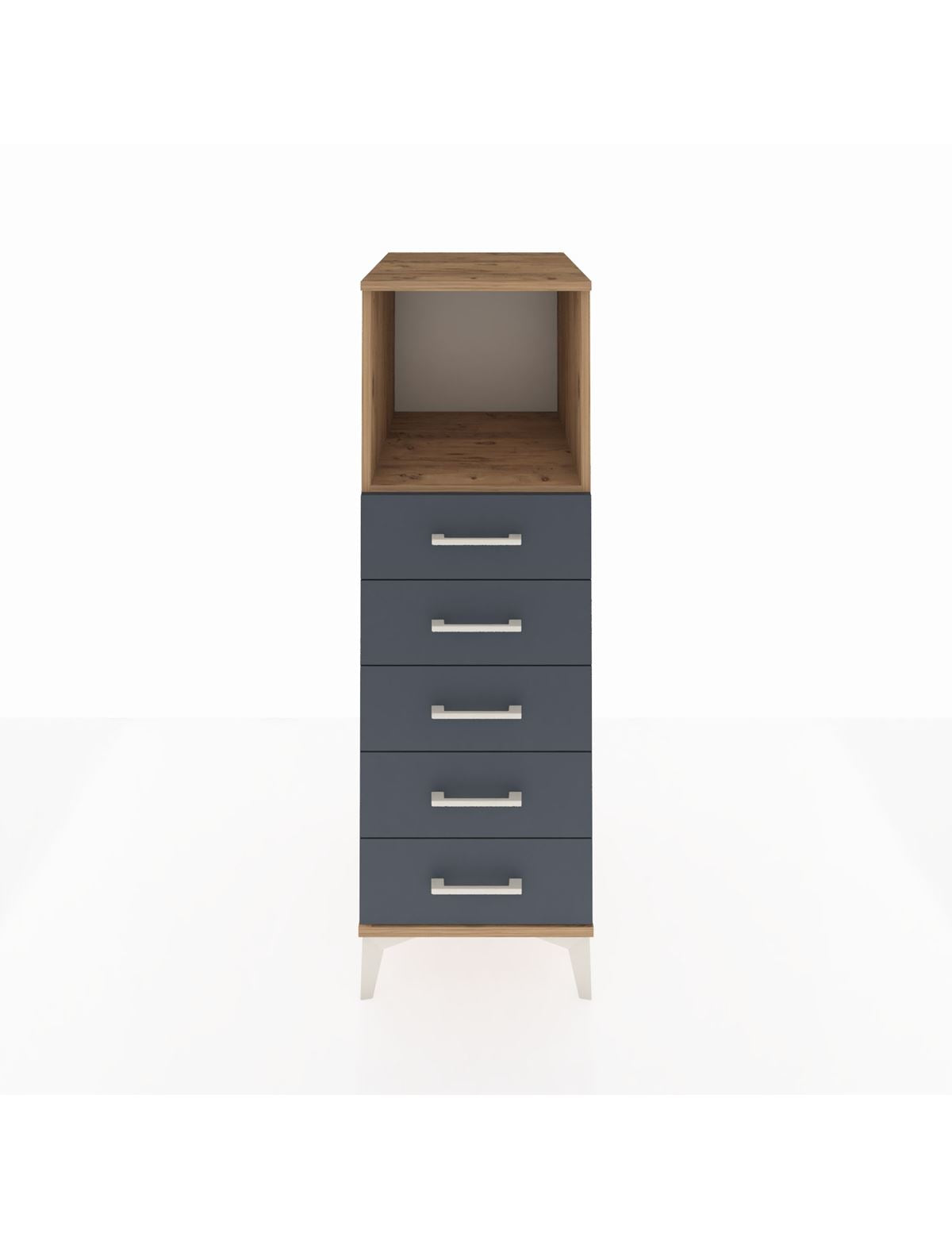 Kronos Dolap Tek Raflı 5 Çekmeceli 44x59x134 Çam-Antrasit