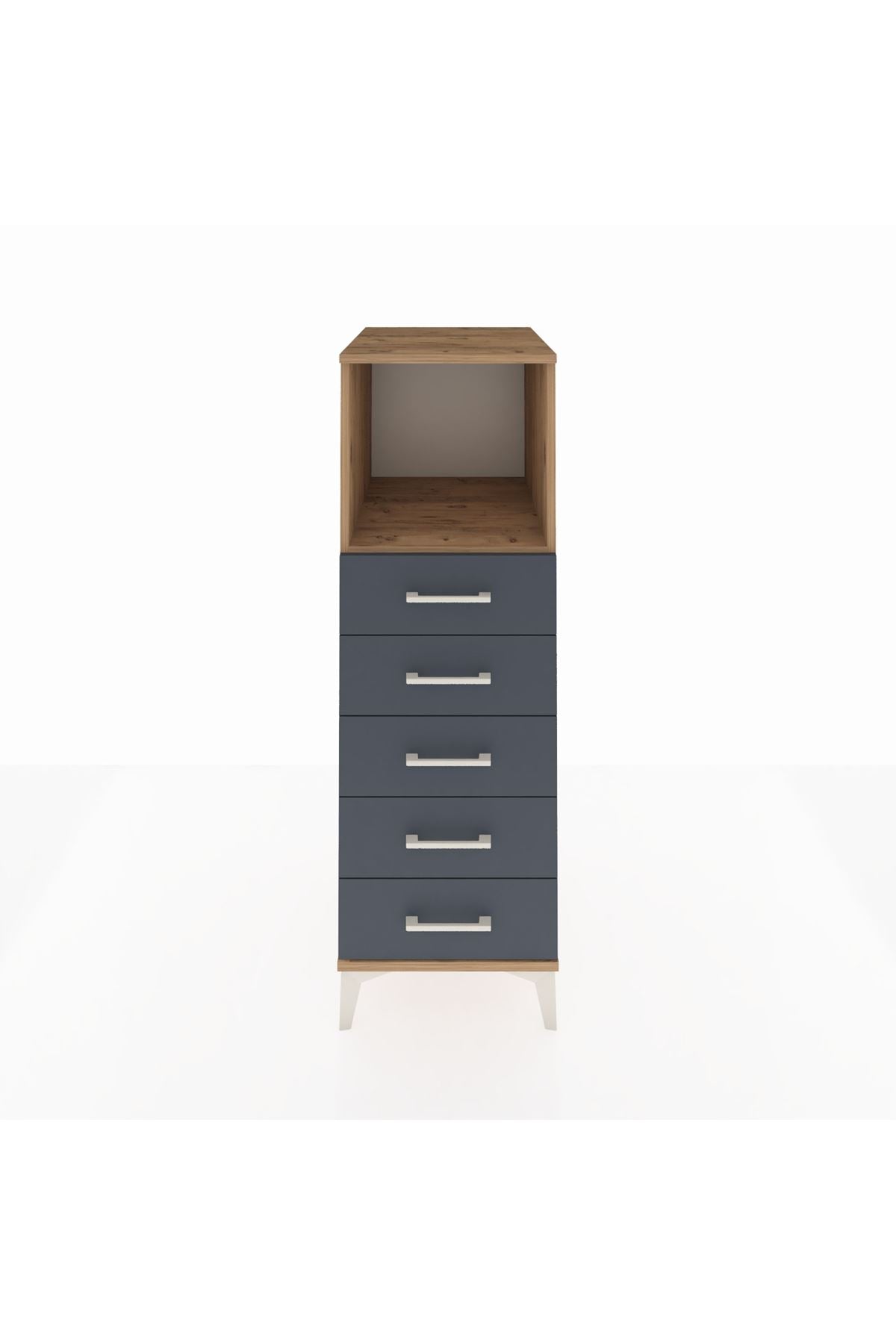 Kronos Dolap Tek Raflı 5 Çekmeceli 44x59x134 Çam-Antrasit