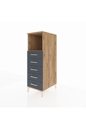 Kronos Dolap Tek Raflı 5 Çekmeceli 44x59x134 Çam-Antrasit