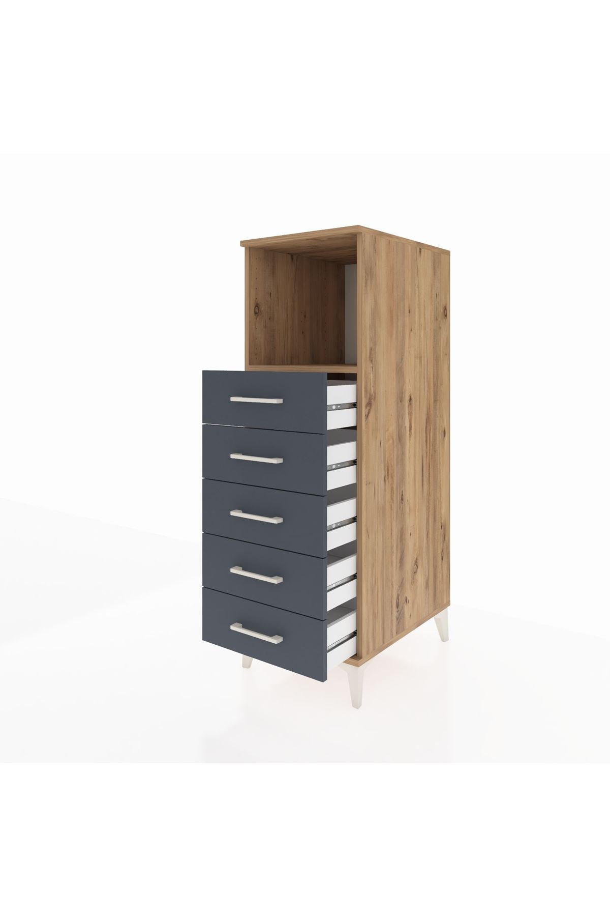 Kronos Dolap Tek Raflı 5 Çekmeceli 44x59x134 Çam-Antrasit