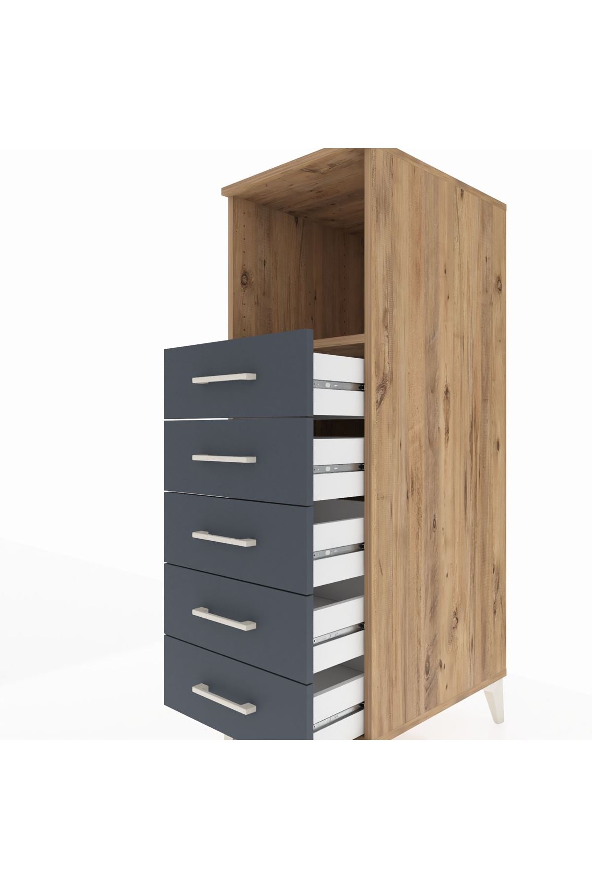 Kronos Dolap Tek Raflı 5 Çekmeceli 44x59x134 Çam-Antrasit