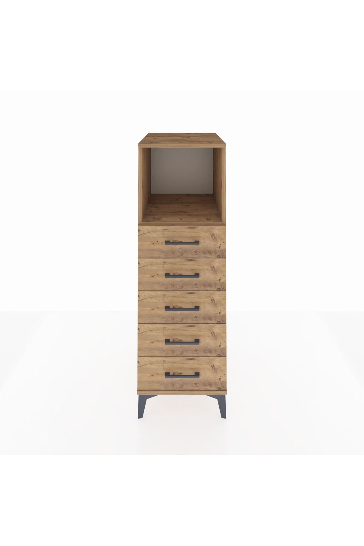 Kronos Dolap Tek Raflı 5 Çekmeceli 44x59x134 Çam-Çam