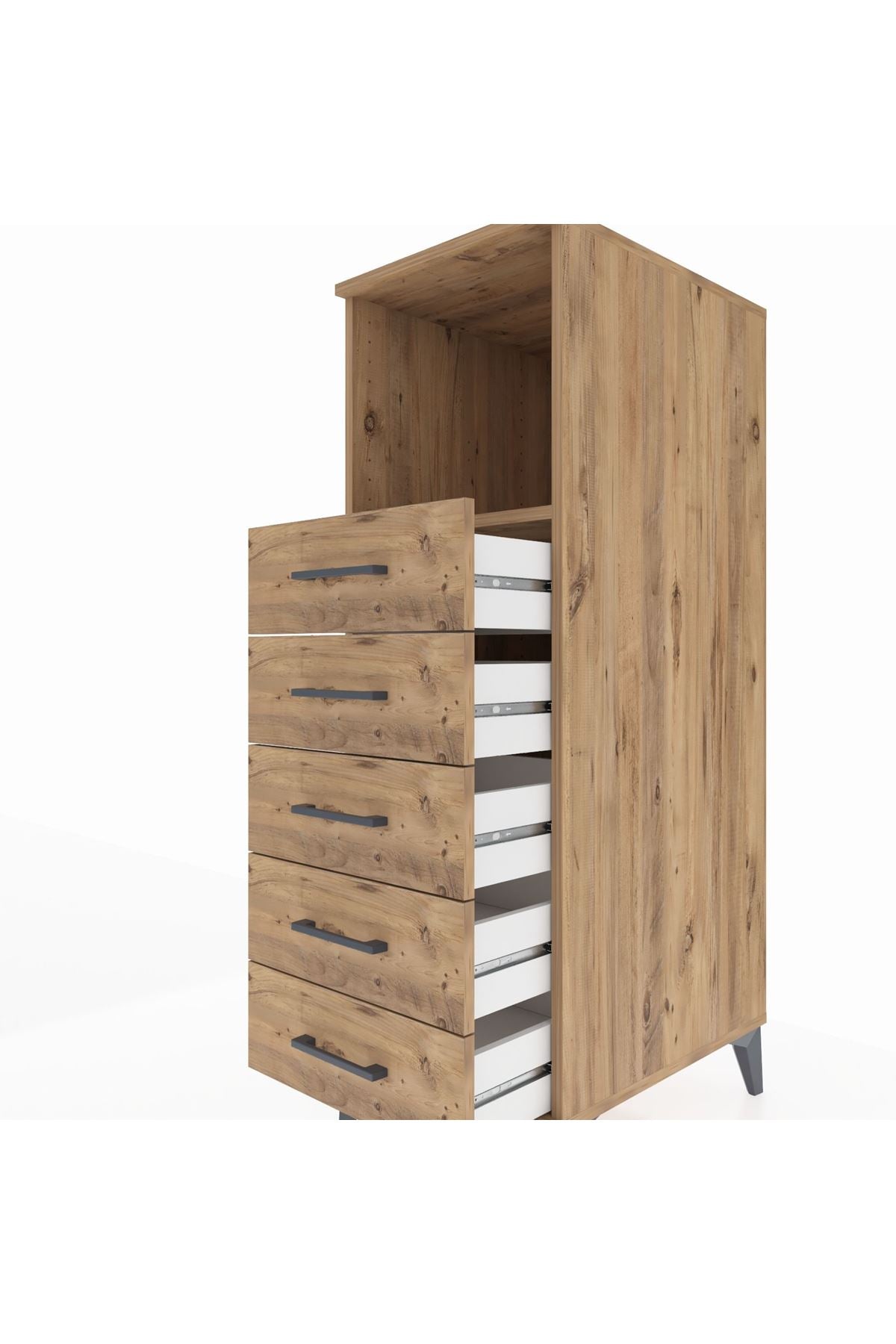 Kronos Dolap Tek Raflı 5 Çekmeceli 44x59x134 Çam-Çam